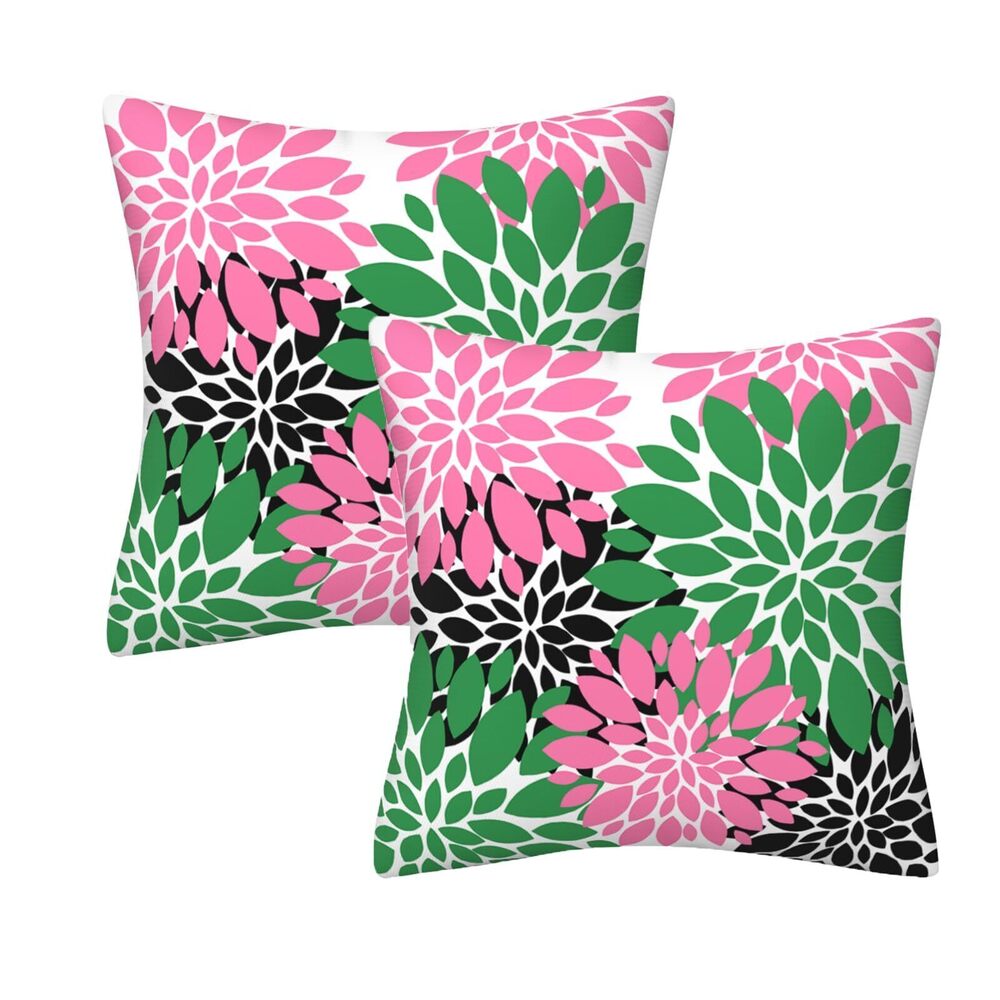 7134 Pink Green Black Dahlia Floral Throw Pillows Farmhouse Decorative